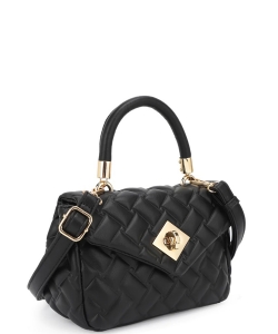 Quilted Top Handle Turn-lock Fashion Satchel Bag KMS20091 BLACK